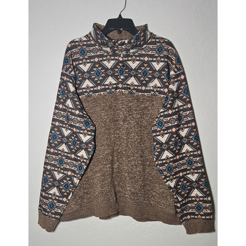 Hooey Men's Stevie Aztec Print Brown Pullover Quarter Button Men’s Sweater XXXL